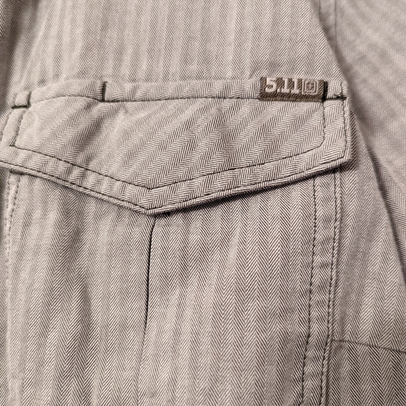 5.11 Tactical Large Cotton Long Sleeve Gray Stripped Button Down - Picture 3 of 7